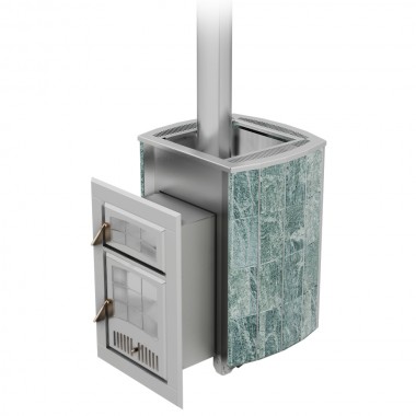 Печь Чародейка М в облицовке из натурального камня Змеевик до 20 м³