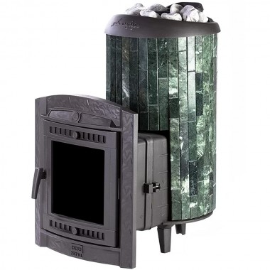 Чугунная банная печь ProMetall Атмосфера XL в ламелях из натурального камня Змеевик до 32 м³