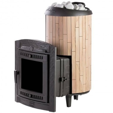 Чугунная банная печь ProMetall Атмосфера XL в ламелях из натурального камня Окаменевшее дерево до 32 м³