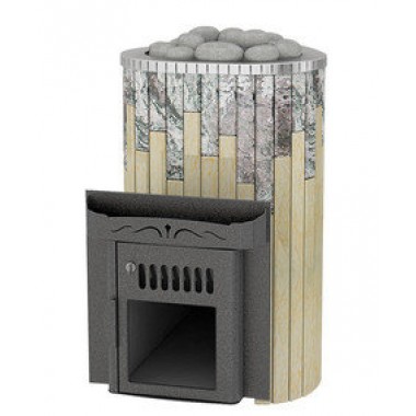 Печь для финской сауны Мини облицовка - Жадеит + Мрамор Сильвия Оро - Обрамление Металл - Телескоп