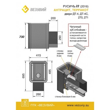 Печь-каменка Везувий РусичЪ Антрацит 22 Панорама