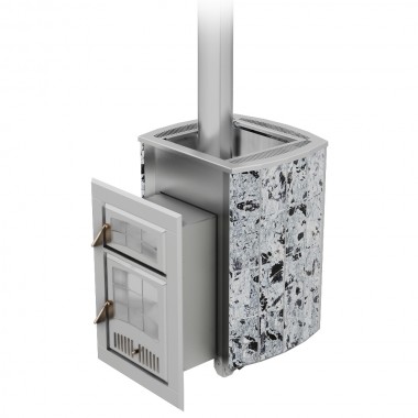 Печь Чародейка М в облицовке из натурального камня Змеевик до 20 м³