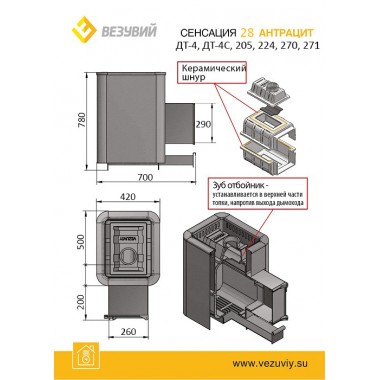 Печь-каменка Везувий Сенсация 22 Антрацит (ДТ-4C)