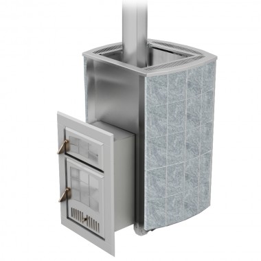 Печь Чародейка М в облицовке из натурального камня Змеевик до 20 м³