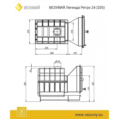 Чугунная печь для бани Везувий Легенда Ретро 24 (205) под обкладку