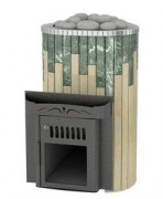 Печь для финской сауны Мини облицовка - Змеевик + Мрамор Сильвия Оро - Обрамление Металл - Телескоп