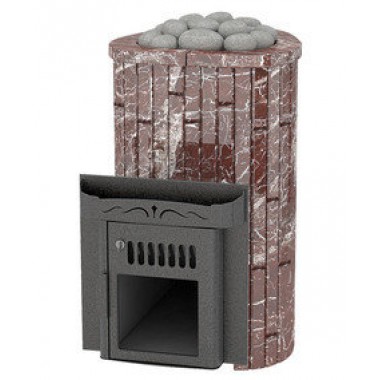 Печь для финской сауны Мини облицовка - Мрамор Россо Леванте - Обрамление Камень - Телескоп