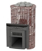 Печь для финской сауны Мини облицовка - Мрамор Россо Леванте - Обрамление Камень - Телескоп