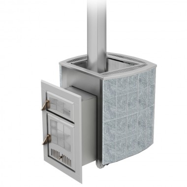 Печь Чародейка в облицовке из натурального камня Змеевик до 30 м³