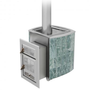 Печь Чародейка в облицовке из натурального камня Змеевик до 30 м³