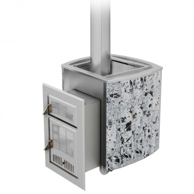 Печь Чародейка в облицовке из натурального камня Змеевик до 30 м³