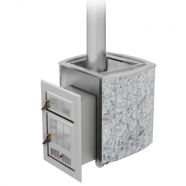 Печь Чародейка в облицовке из натурального камня Змеевик до 30 м³