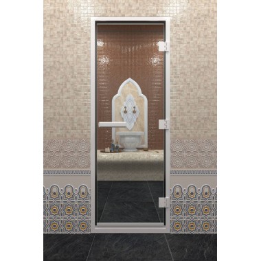 Дверь стеклянная DoorWood 600*1900 "Хамам" стекло прозрачное 6 мм, алюминиевая коробка и ручка