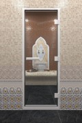 Дверь стеклянная DoorWood 600*1900 "Хамам" стекло прозрачное 6 мм, алюминиевая коробка и ручка