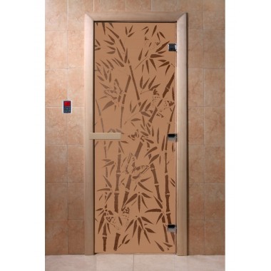  Дверь для бани DoorWood 700*2000 Бамбук и бабочки Бронза матовая