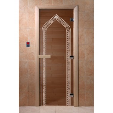 Дверь стеклянная DoorWood 800*1900 "Арка Бронза" стекло бронза прозрачная 8 мм, коробка лиственная, деревянная ручка
