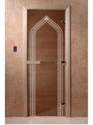 Дверь стеклянная DoorWood 800*1900 "Арка Бронза" стекло бронза прозрачная 8 мм, коробка лиственная, деревянная ручка