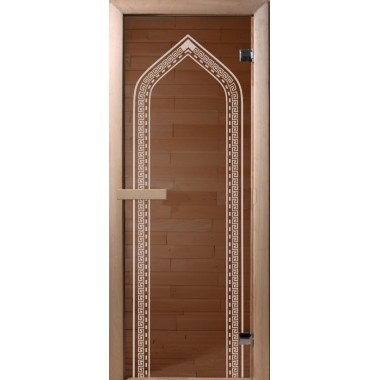 Дверь стеклянная DoorWood 800*1900 "Арка Бронза" стекло бронза прозрачная 8 мм, коробка лиственная, деревянная ручка