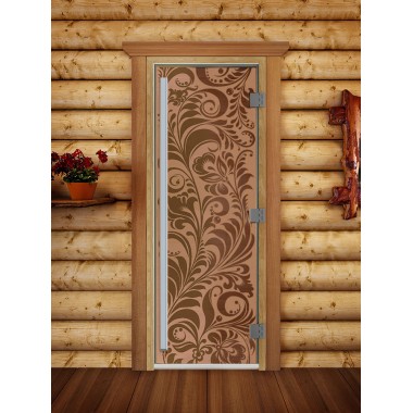  Стеклянная дверь для бани DoorWood 600*1800 Престиж Хохлома Бронза матовая