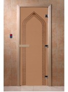 Дверь стеклянная DoorWood 800*2100 "Арка Бронза матовая" стекло бронза матовая 8 мм, коробка лиственная, деревянная ручка