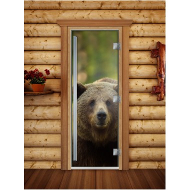 Дверь стеклянная DoorWood 600*1900 "Престиж c фотопечатью A065" стекло с фото-рисунком 8 мм, коробка ольха, алюминиевая ручка