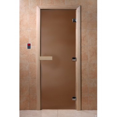Дверь стеклянная DoorWood 800*1900 "Теплая ночь" стекло бронза матовая 8 мм, коробка лиственная, деревянная ручка
