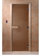 Дверь стеклянная DoorWood 600*2000 "Теплая ночь" стекло бронза матовая 8 мм, коробка лиственная, деревянная ручка
