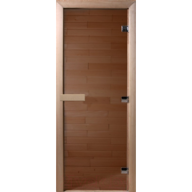 Дверь стеклянная DoorWood 700*2100 "Теплый день" стекло бронза прозрачная 8 мм, коробка лиственная, деревянная ручка