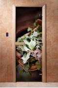 Дверь стеклянная DoorWood 700*1900 "С фотопечатью A008" стекло с фото-рисунком 8 мм, коробка ольха, деревянная ручка
