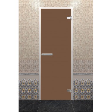Дверь стеклянная DoorWood 700*1900 "Хамам Лайт Бронза" стекло бронза матовая 6 мм, алюминиевая коробка и ручка