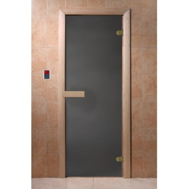 Дверь стеклянная DoorWood 700*1900 "Затмение" стекло графит матовый 6 мм, коробка хвоя, деревянная ручка