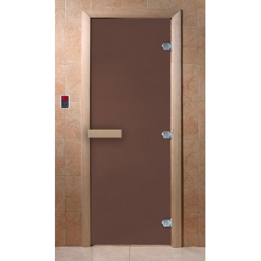 Дверь стеклянная DoorWood 900*2000 "Теплая ночь" стекло бронза матовая 8 мм, коробка лиственная, деревянная ручка