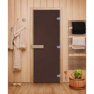 Дверь стеклянная DoorWood 900*2000 "Теплая ночь" стекло бронза матовая 8 мм, коробка лиственная, деревянная ручка