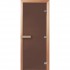 Дверь стеклянная DoorWood 900*2000 "Теплая ночь" стекло бронза матовая 8 мм, коробка лиственная, деревянная ручка