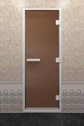 Дверь стеклянная DoorWood 600*1900 "Хамам Бронза матовая" стекло бронза матовая 6 мм, алюминиевая коробка и ручка