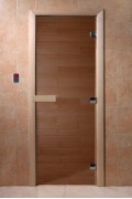 Дверь стеклянная DoorWood 600*2000 "Теплый день" стекло бронза прозрачная 8 мм, коробка лиственная, деревянная ручка