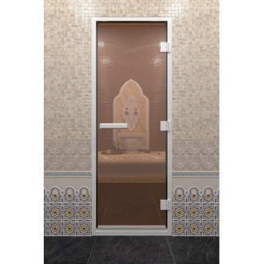 Дверь стеклянная DoorWood 600*2000 "Хамам Бронза" стекло бронза прозрачная 6 мм, алюминиевая коробка и ручка