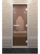 Дверь стеклянная DoorWood 600*1900 "Хамам Бронза" стекло бронза прозрачная 6 мм, алюминиевая коробка и ручка