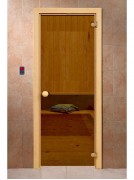 Дверь деревянная DoorWood 700*1900 "Классика" стекло бронза прозрачная 6 мм, коробка хвоя, деревянная ручка