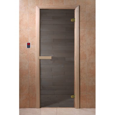 Дверь стеклянная DoorWood 800*2000 "Сумерки" стекло графит прозрачный 8 мм, коробка лиственная, деревянная ручка
