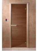 Дверь стеклянная DoorWood 700*1900 "Теплый день" стекло бронза прозрачная 6 мм, коробка осина, деревянная ручка