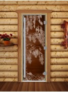 Дверь стеклянная DoorWood 800*2000 "Престиж Березка Бронза" стекло бронза прозрачная 8 мм, коробка ольха, алюминиевая ручка