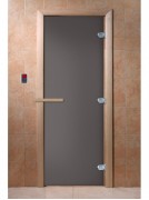 Дверь стеклянная DoorWood 700*1900 "Затмение" стекло графит матовый 8 мм, коробка лиственная, деревянная ручка