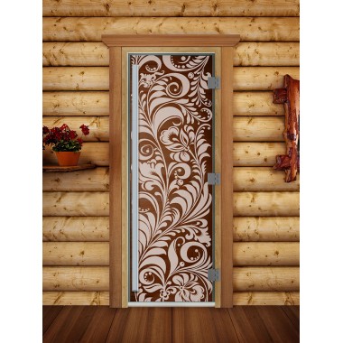 Дверь стеклянная DoorWood 700*2000 "Престиж Хохлома Бронза" стекло бронза прозрачная 8 мм, коробка ольха, алюминиевая ручка