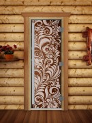 Дверь стеклянная DoorWood 700*2000 "Престиж Хохлома Бронза" стекло бронза прозрачная 8 мм, коробка ольха, алюминиевая ручка