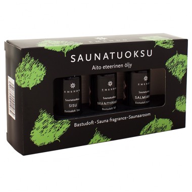 Деревянный набор для сауны Emendo 3 х 10 мл конфета Сальмякки, сосновая смола, дух Финляндии и деревянное крепление