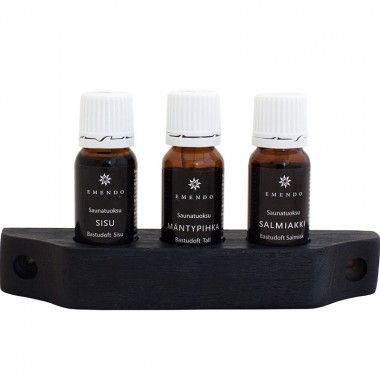 Деревянный набор для сауны Emendo 3 х 10 мл конфета Сальмякки, сосновая смола, дух Финляндии и деревянное крепление