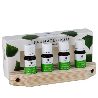 Деревянный набор для сауны Emendo 4 х 10 мл эвкалипт, береза, тление углей, деготь и деревянное крепление