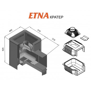Чугунная банная печь ЭТНА Кратер 24 (Панорама) 