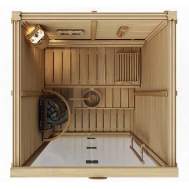 Сауна в сборе SAWO Glass Front 1414RS-G интерьер CLASSIC кедр без оборудования